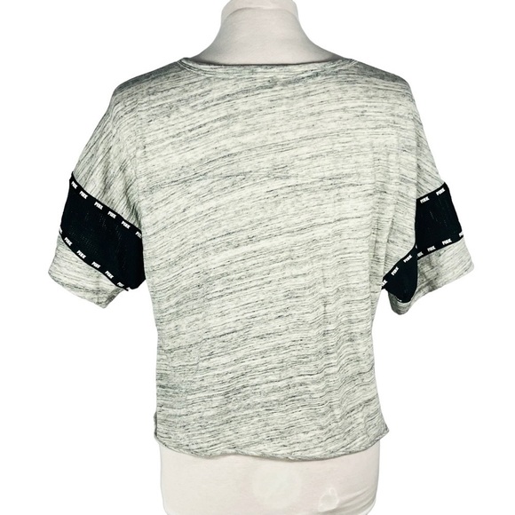 Pink VICTORIA’S SECRET Gray Black Crop V Neck T Shirt Mesh Raw Cut Hem Size XS - Picture 5 of 12